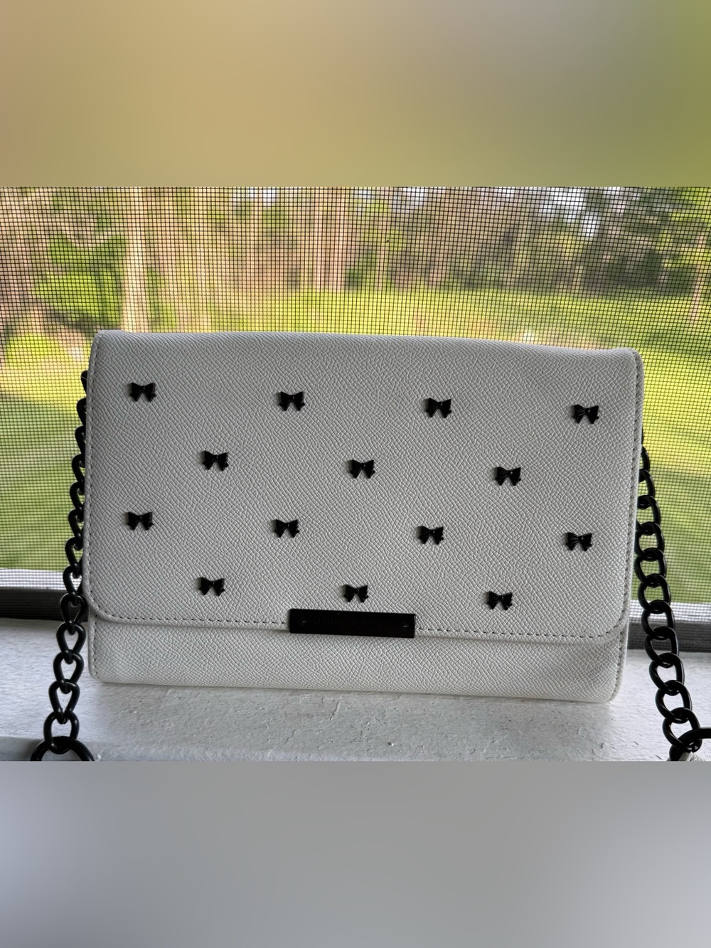 Betsey Johnson White Crossbody with Black Bow Accents
